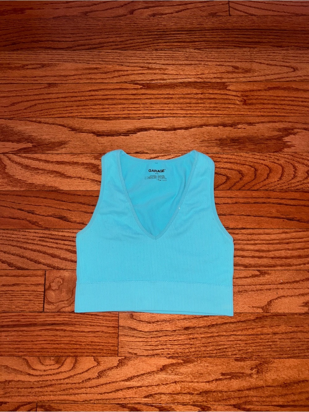Garage Aqua Ribbed V-Neck Crop Top